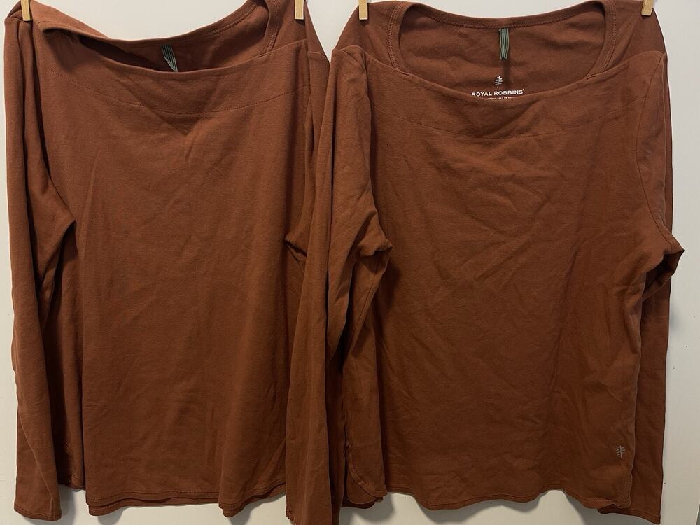 Royal Robbins Top Women XL Brick Organic Cotton Long Sleeve Lot Of 2 GF